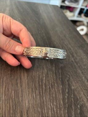 Authentic Coach Silver Tone Patterned Bangle Bracelet